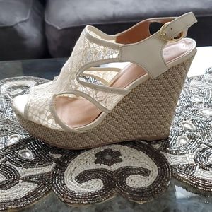 Cream wedge sandals